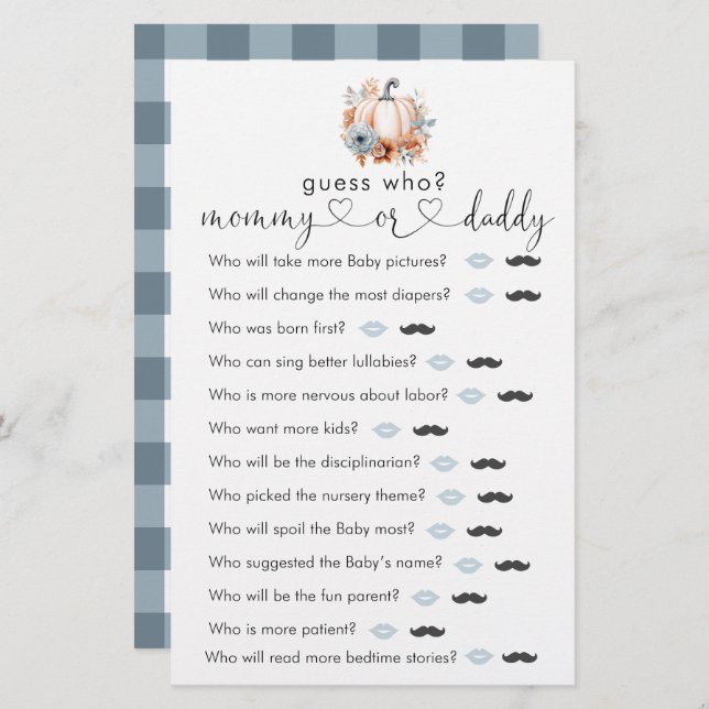 Papier Jeu « Devinez qui » pour Baby Shower « Bébé Citrou (Devant / Derrière)