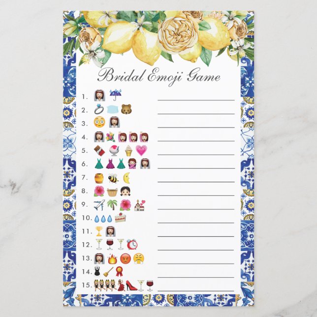 Papier Jeu d'images de Baby Shower Floral de Citron d'Été (Devant)