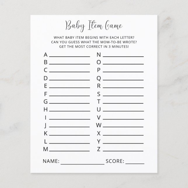 Papier Jeu d'objets pour bébé. Jeu de baby shower (Devant)