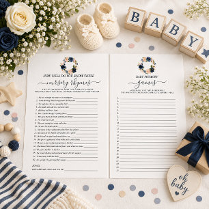 Papier Jeu double face Baby Shower Fleurs Marine