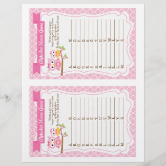 Papier Jeu du nom alphabet du Baby shower de hibou