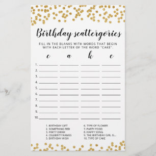 Papier Jeu éditable de Scattergories d'anniversaire