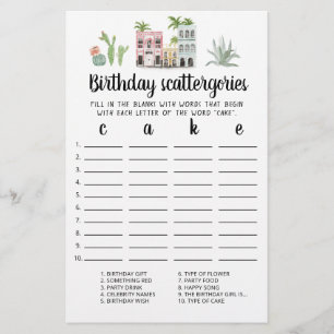 Papier Jeu éditable de Scattergories pour anniversaire