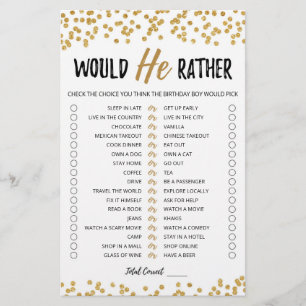 Papier Jeu éditable de 'Would He Rather' pour anniversair
