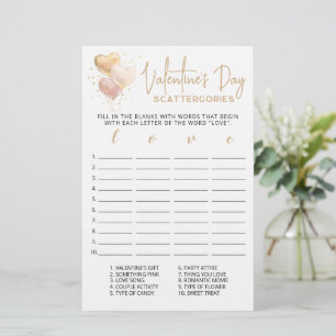 Papier jeu éditable Scattergories pour la Saint-Valentin