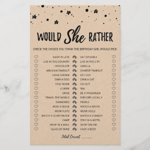 Papier Jeu éditable 'Would She Rather' pour anniversaire