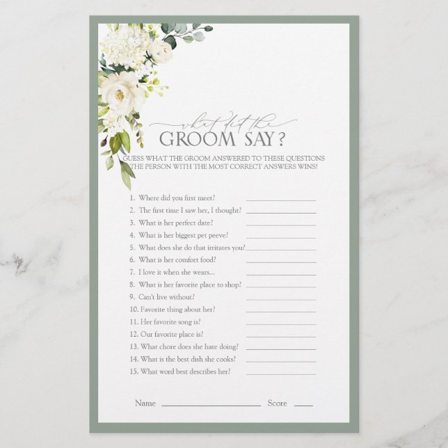 Papier Jeu élégant de baby shower Blanc Gris Vert (Devant)