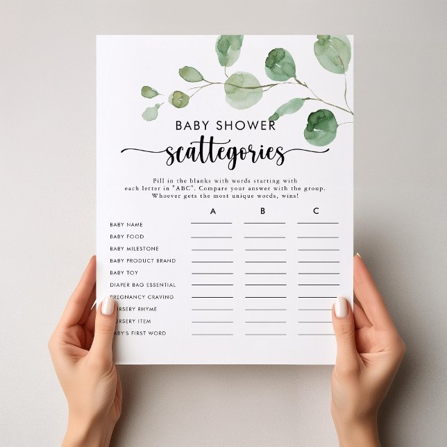 Papier Jeu Eucalyptus Baby shower Scattegories (Créateur téléchargé)