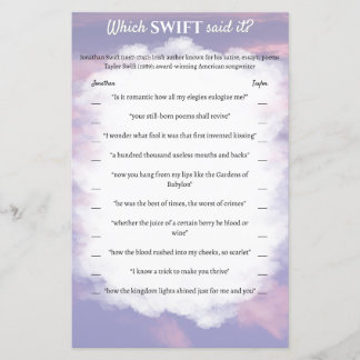 Papier Jeu Fête des mariées "Quel Swift L'A Dit ?"