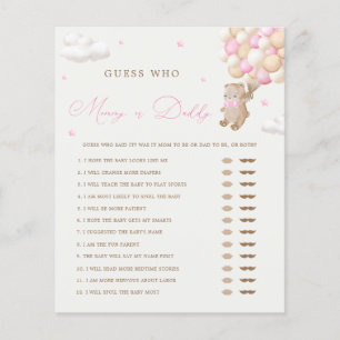 Papier Jeu Maman ou Papa Baby Shower Ourson Rose