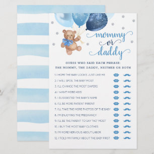 Papier Jeu Maman ou Papa Ourson Cadeau Baby Shower