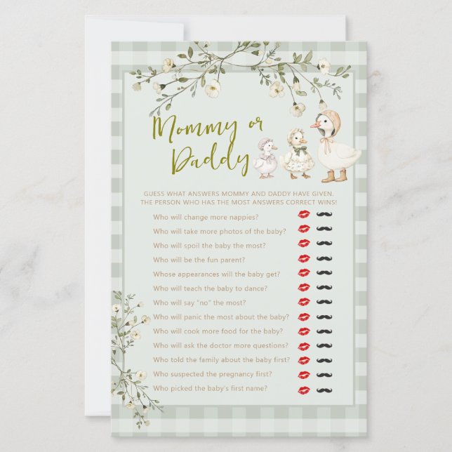 Papier Jeu Maman ou Papa pour Baby Shower de Mère l'Oie e (Devant)