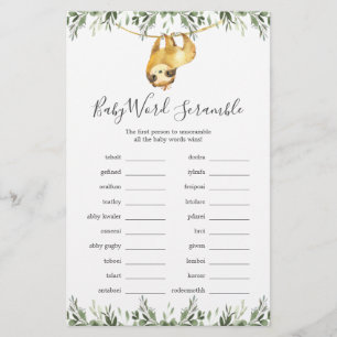 Papier Jeu Mot Baby shower Sloth