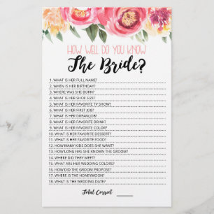 Papier Jeu personnalisé Connaissez-vous bien la mariée