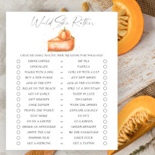 Papier Jeu "Préférerait-Elle" pour une baby shower sur le