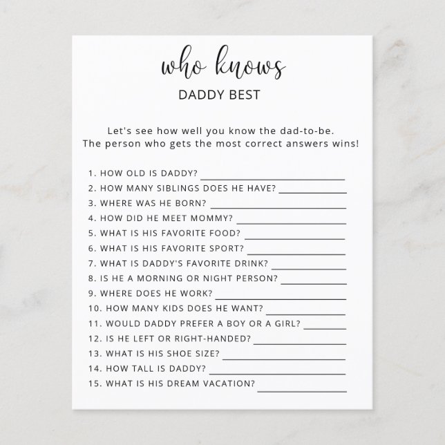 Papier Jeu Qui connaît le mieux Papa (Devant)