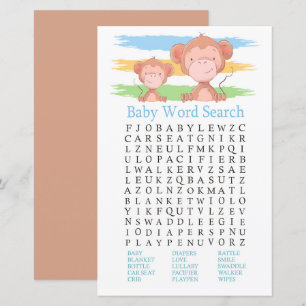 Papier Jeu Recherche Mot Baby shower Singe