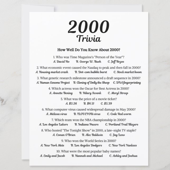 Papier Jeu Trivia 2000 (Devant)