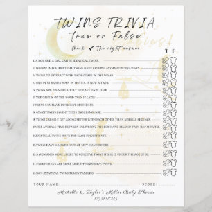 Papier Jeu Twin Trivia True ou False