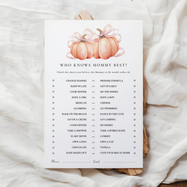 Papier Jeux d'activité citrouille Pink Bow Baby shower (Créateur téléchargé)