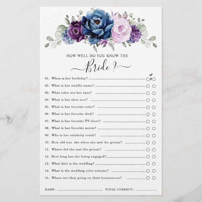 Papier Jeux de Baby Shower Bleu Poussiéreux Violet Navy L (Devant)