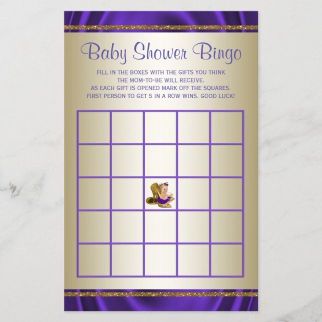 Papier Jeux de Baby shower de filles de Baby shower viole (Devant)