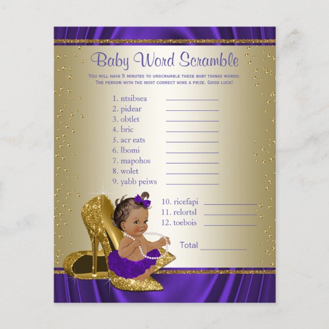 Papier Jeux de Baby shower de filles ethniques violet et  (Devant)