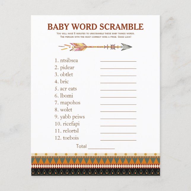 Papier Jeux de Baby shower de la flèche tribale (Devant)