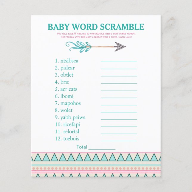 Papier Jeux de Baby shower de la flèche tribale pour fill (Devant)