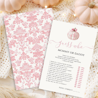 Papier Jeux de Baby Shower Fille Maman ou Papa Citrouille