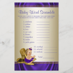 Papier Jeux de Baby Shower Fille Violet et Or