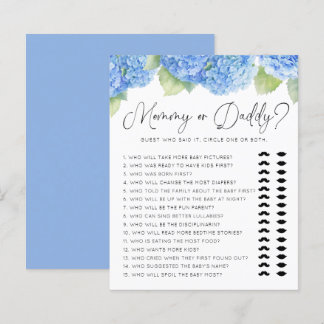 Papier Jeux de Baby Shower Maman ou Papa avec Hydrangea B