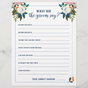 Papier Jeux de Baby Shower Mariage Que a dit le marié