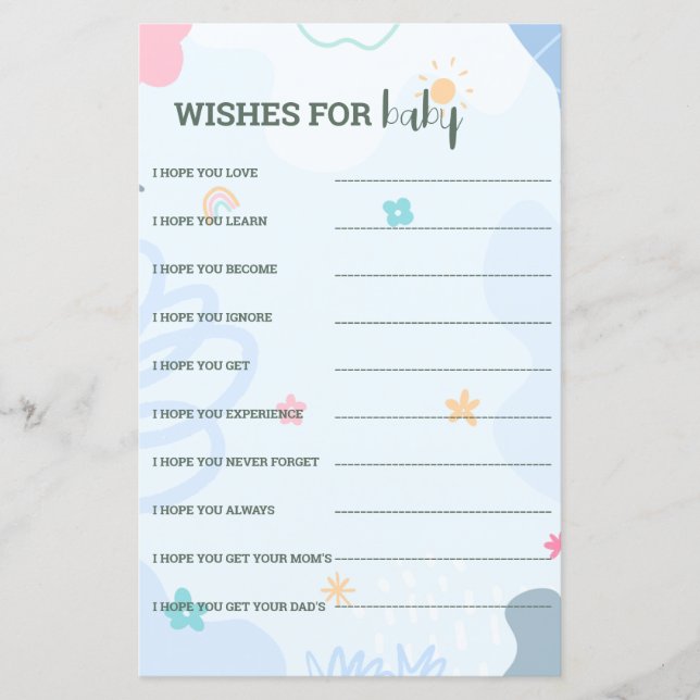 Papier Jeux de baby shower pour prédire la naissance d'un (Devant)