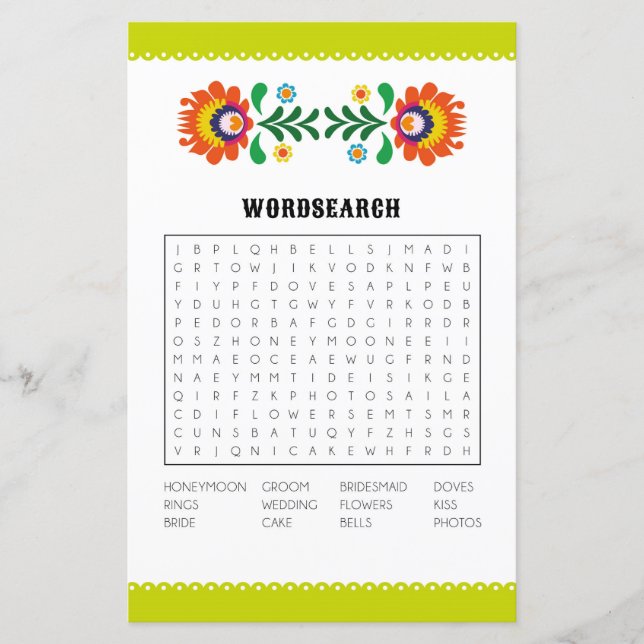 Papier Jeux de Baby Shower Recherche de Mots Fiesta (Devant)