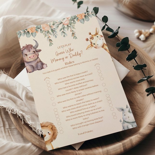 Papier Jeux de Baby Shower sur les Animaux de Safari (Créateur téléchargé)