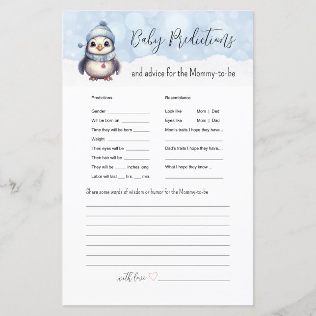 Papier Jeux de Baby shower sur les prédictions pour bébés (Devant)