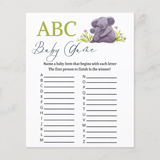 Papier Jeux de Baby showers ABC (Devant)