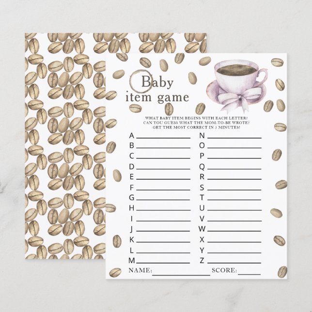 Papier Jeux de bébé pour la douche de bébé autour du café (Devant / Derrière)