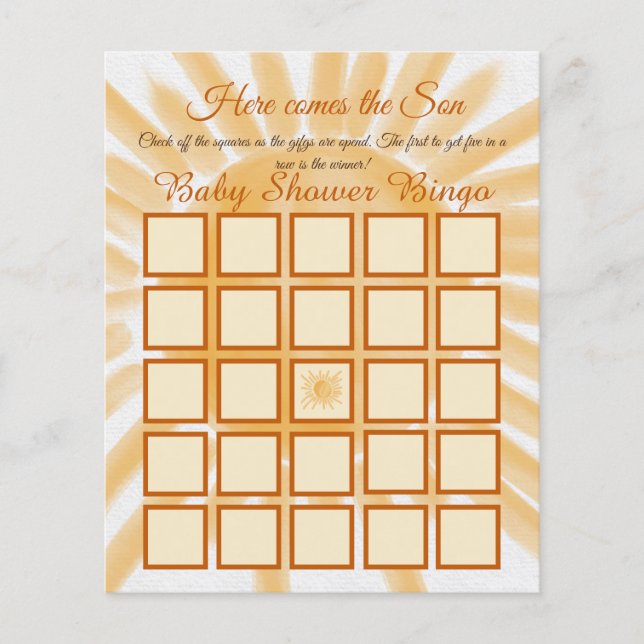 Papier Jeux de Bingo Baby Shower Voici Ray de Soleil (Devant)