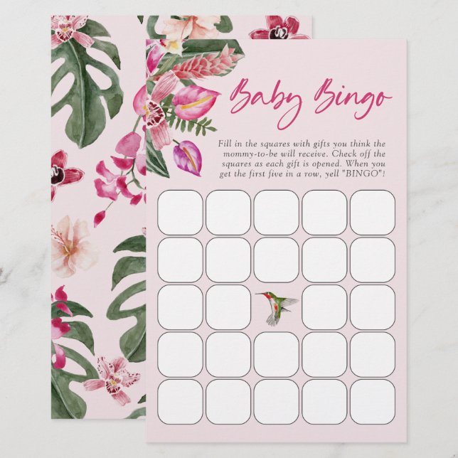 Papier Jeux de Bingo Tropical Baby (Devant / Derrière)