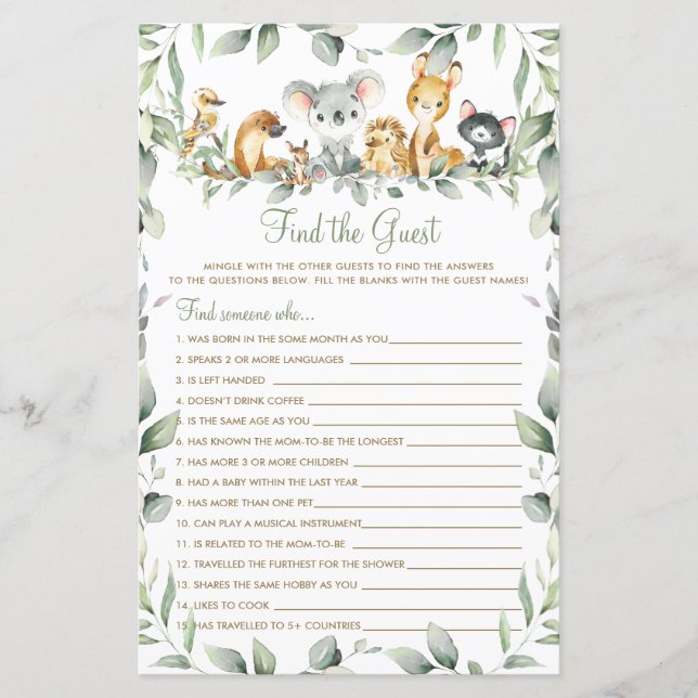 Papier Jeux de devinette d'invité de verdure d'animaux au (Devant)