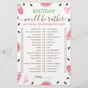 Papier Jeux de fête d'anniversaire éditable Watermelon Wo