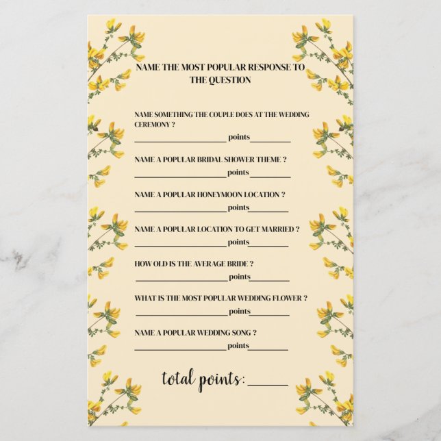 Papier Jeux de Fête des mariées de boho fleur sauvage jau (Devant)