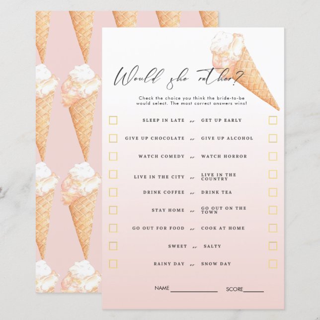 Papier Jeux de Fête des mariées de crème glacée Watercolo (Devant / Derrière)