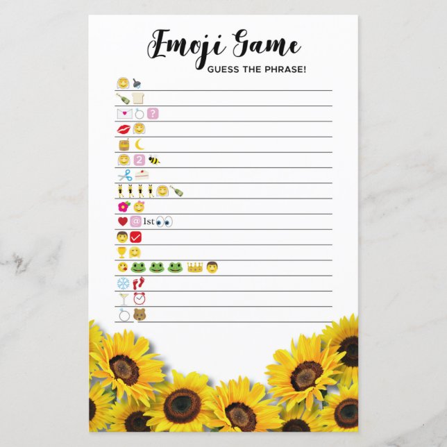 Papier Jeux de Fête des mariées Guess Game Tournesol Emoj (Devant)