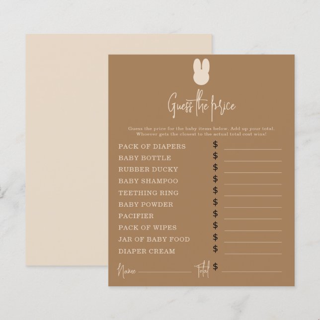 Papier Jeux de fête lapin | Jeu de devinette de prix (Devant / Derrière)