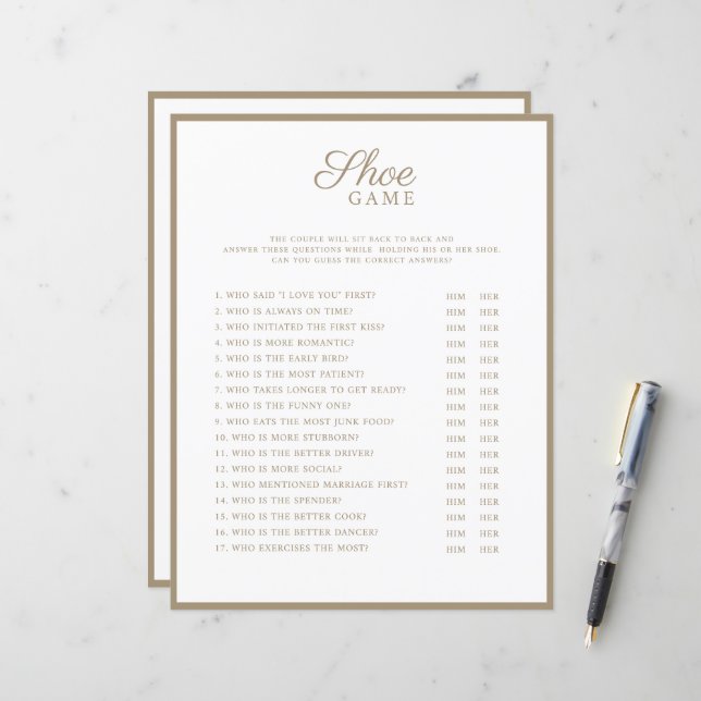 Papier Jeux de mariage style moderne. (Devant/Arrière en situation)