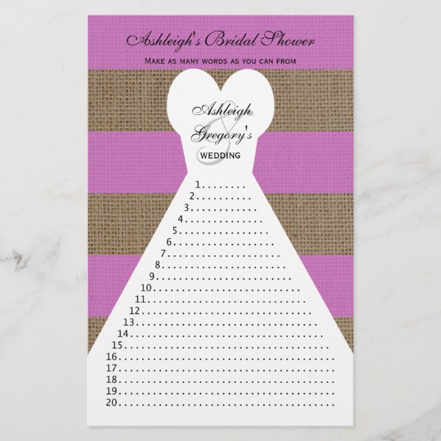 Papier Jeux de mots amusants à Fête des mariées violette  (Devant)