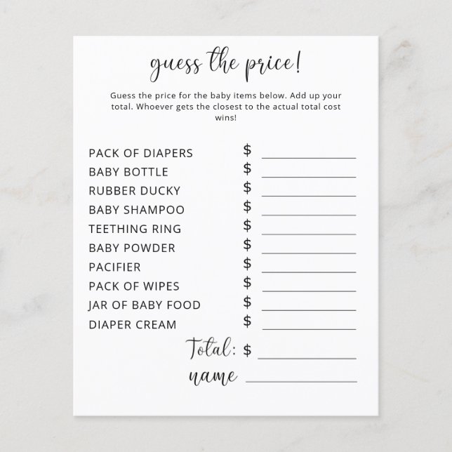 Papier Jeux de parties | Jeu de devis de prix (Devant)